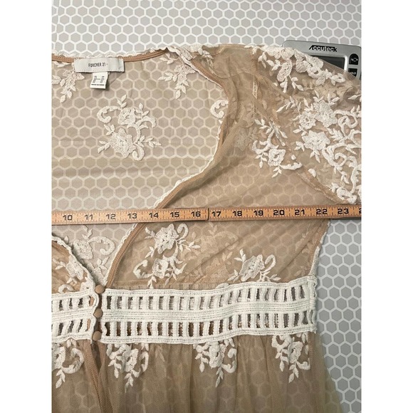 Forever 21 Plus Long Maxi Beige Mesh Embroidered Kimono Boho 2X Festival Sheer - Picture 6 of 9